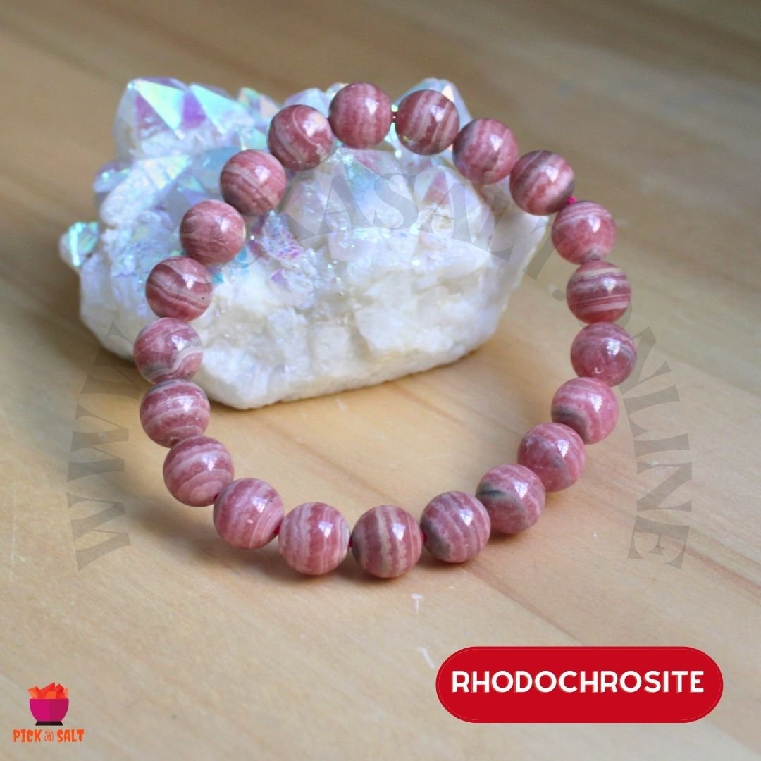Bracelet Pierres Naturelles Rhodocrosite – Grains 5-8 Mm, Couleur Rose